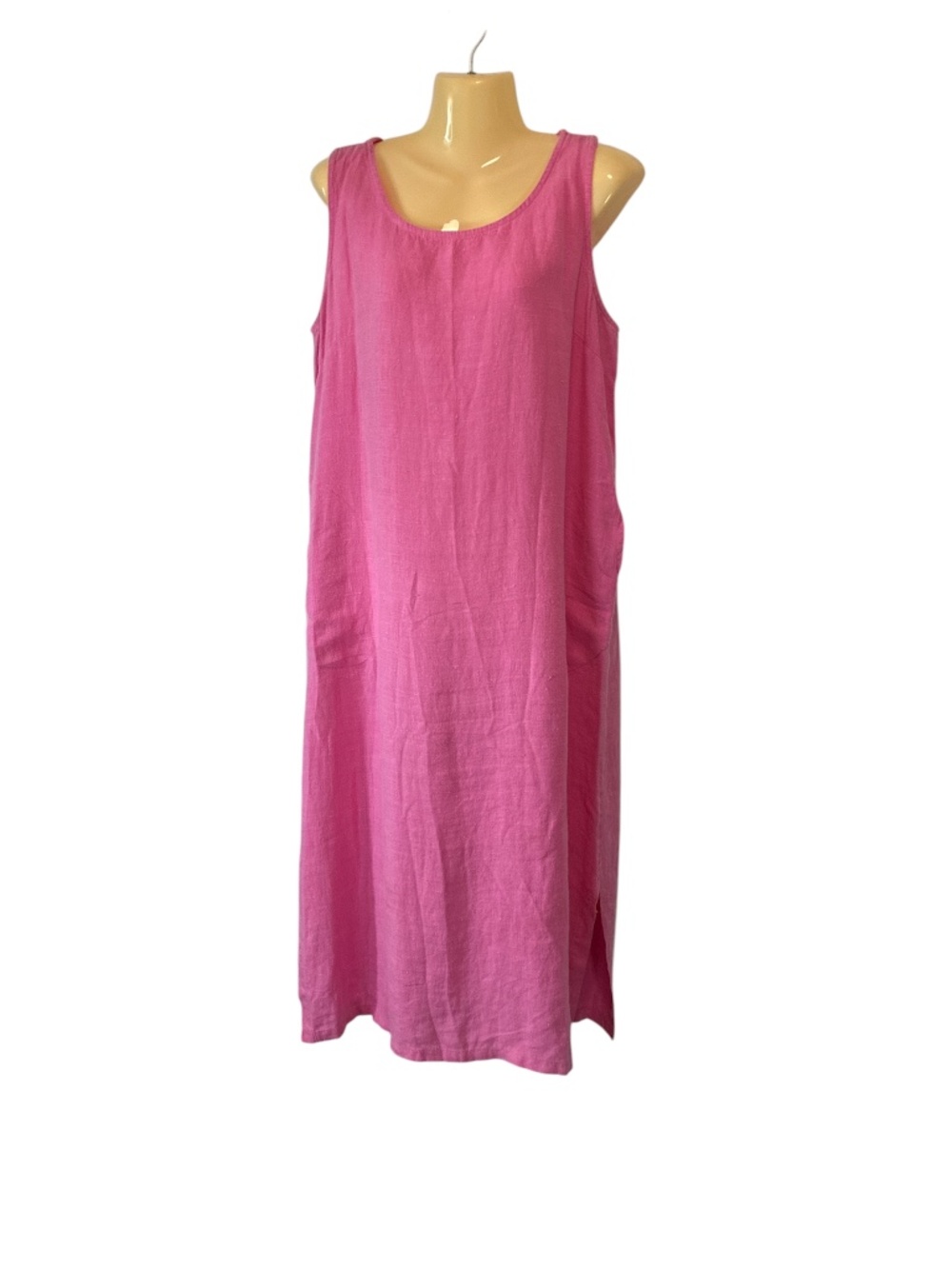 Cotton Connection 100% Linen Shift Dress Side Pockets Cottagecore Pink Medium